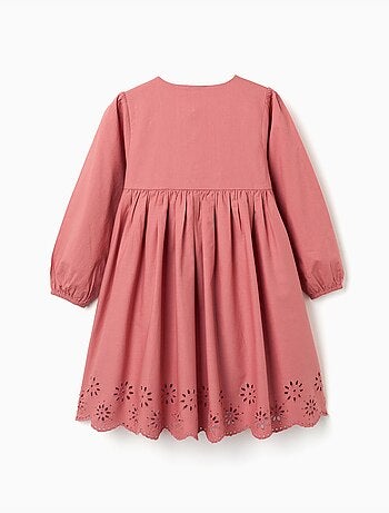 Vestido de popelina de manga larga con bordado inglés