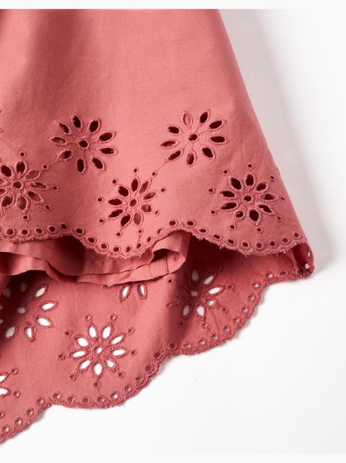 Vestido de popelina de manga larga con bordado inglés - Kiabi