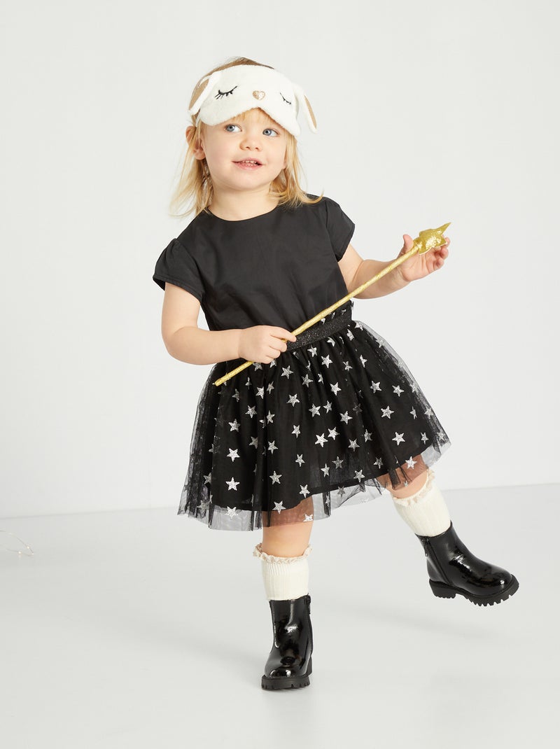 Vestido de popelina y tul de estrellas Negro - Kiabi