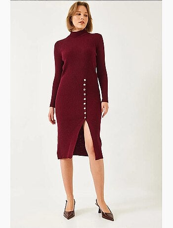 Vestido de punto acanalado con botones lucci