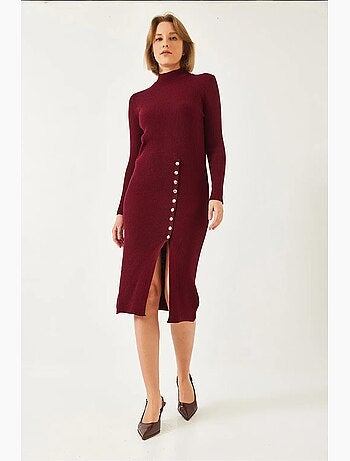 Vestido de punto acanalado con botones lucci