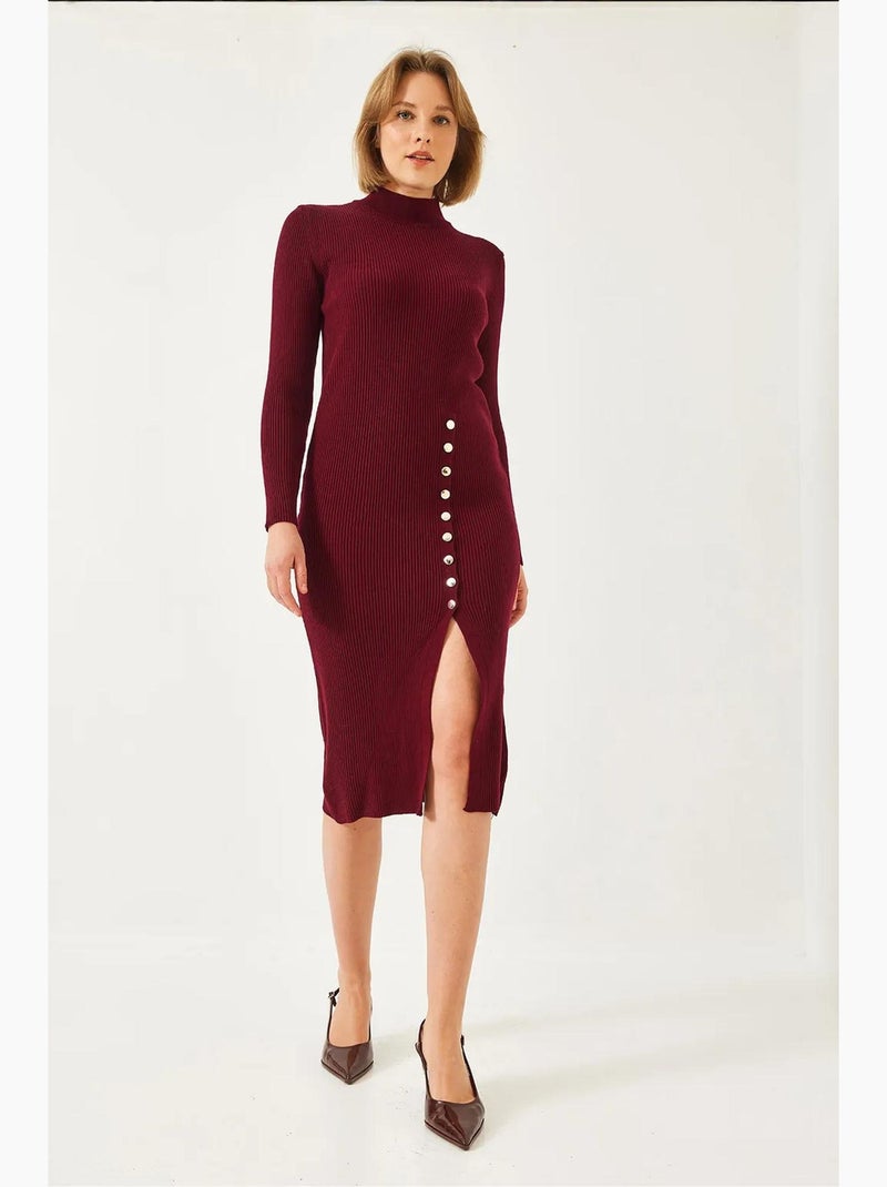 Vestido de punto acanalado con botones lucci Rojo burdeos - Kiabi