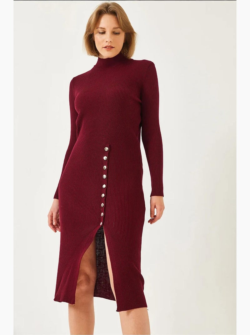 Vestido de punto acanalado con botones lucci Rojo burdeos - Kiabi