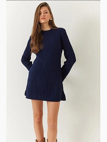 Vestido de punto acanalado con cuello redondo lucci