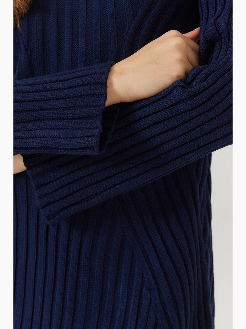 Vestido de punto acanalado con cuello redondo lucci Azul marino - Kiabi