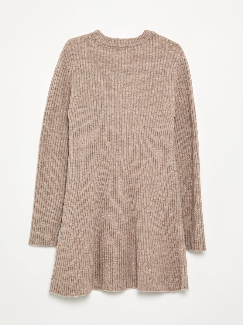 Vestido de punto acanalado de manga larga Beige - Kiabi