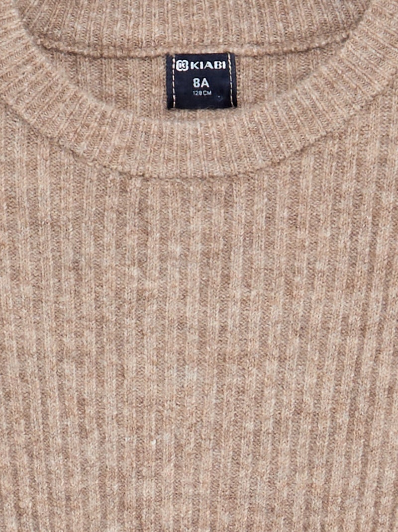 Vestido de punto acanalado de manga larga Beige - Kiabi