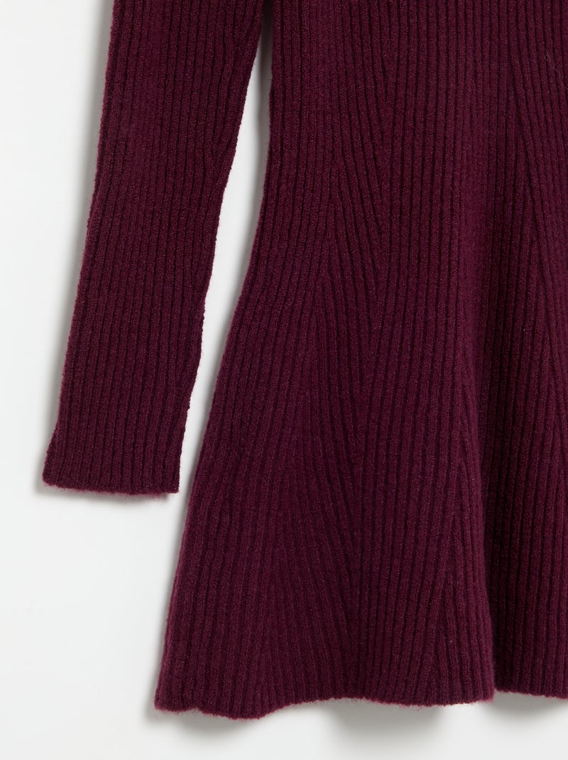 Vestido de punto acanalado de manga larga Morado - Kiabi