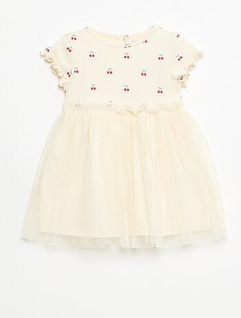 Vestido de punto acanalado y tul