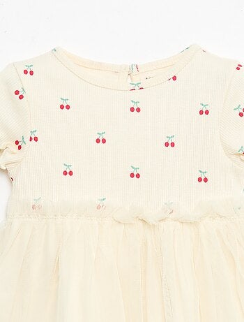 Vestido de punto acanalado y tul