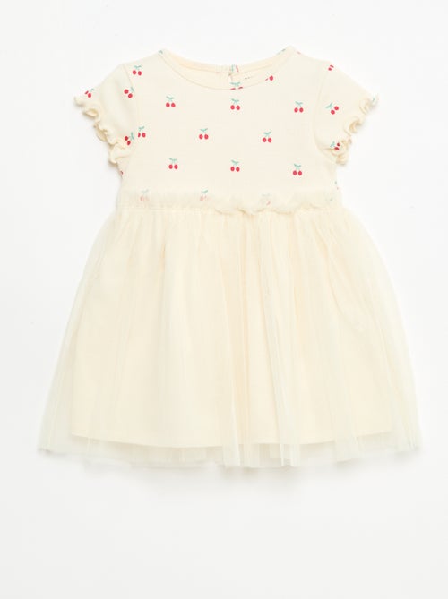 Vestido de punto acanalado y tul - Kiabi