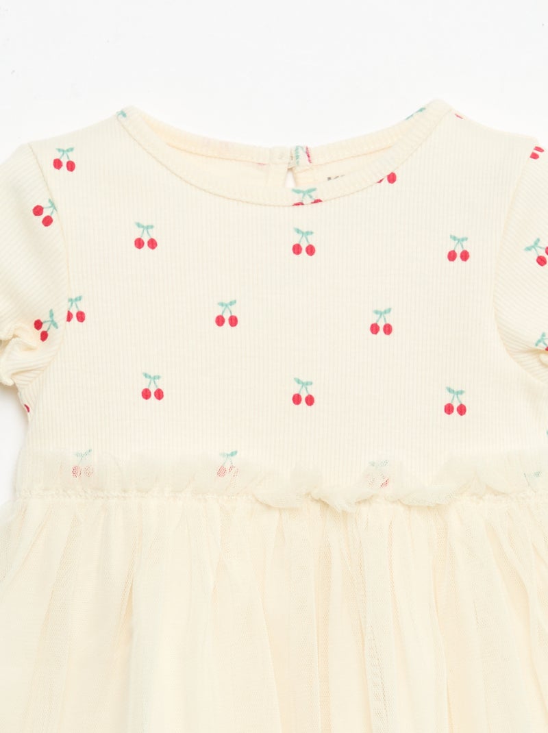 Vestido de punto acanalado y tul Blanco - Kiabi
