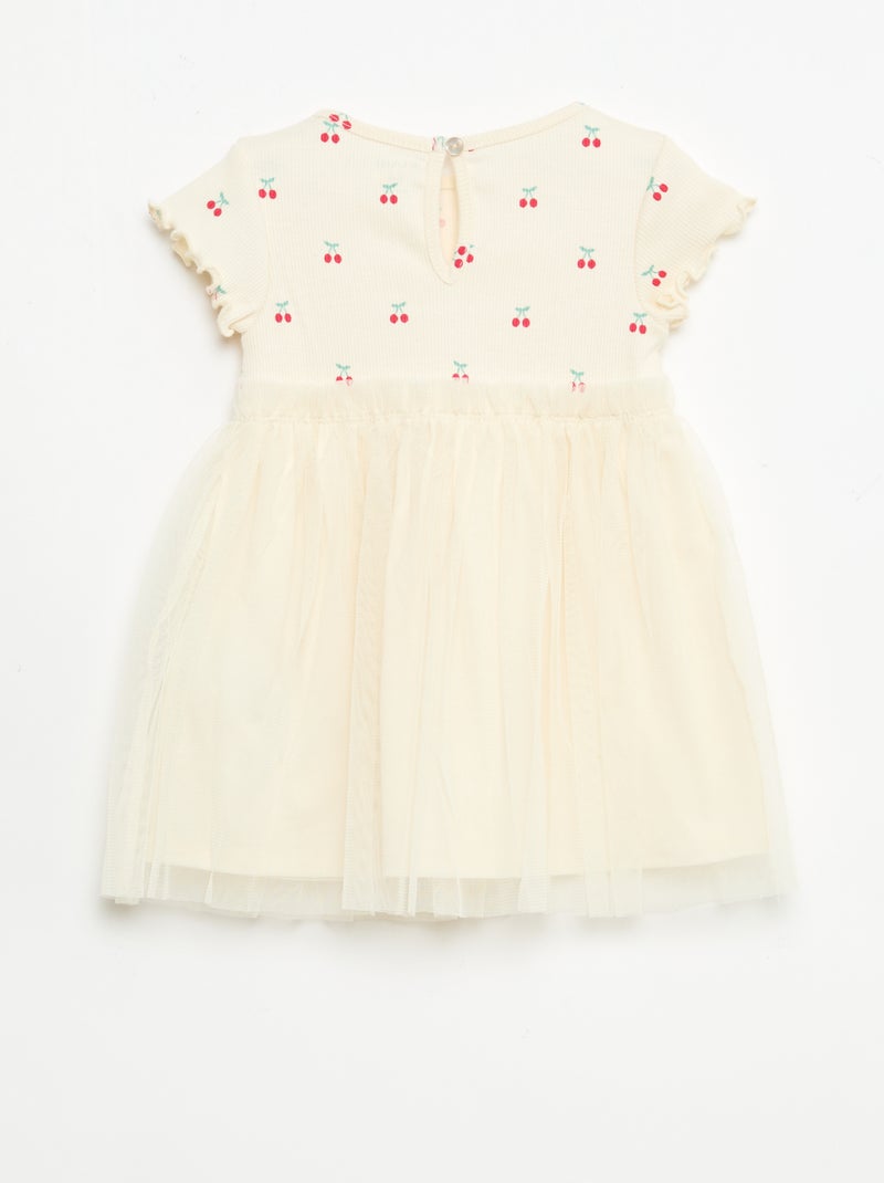 Vestido de punto acanalado y tul Blanco - Kiabi
