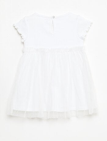 Vestido de punto acanalado y tul