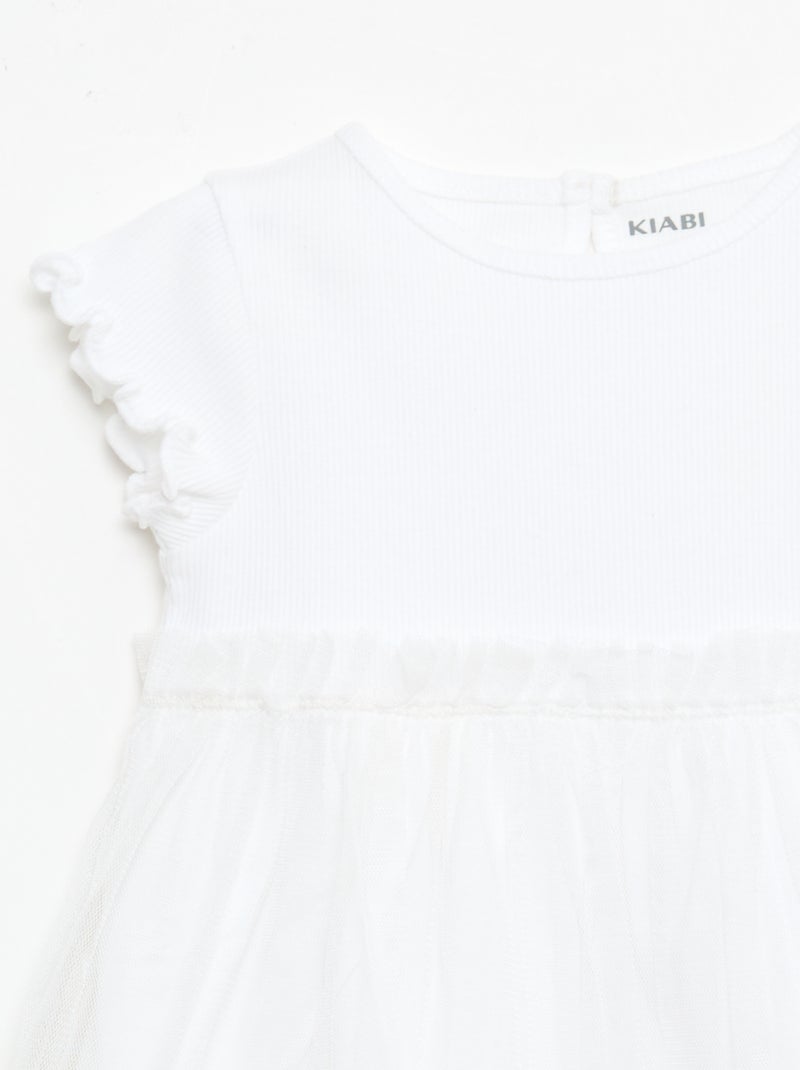 Vestido de punto acanalado y tul Blanco - Kiabi