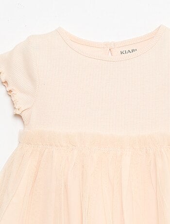 Vestido de punto acanalado y tul