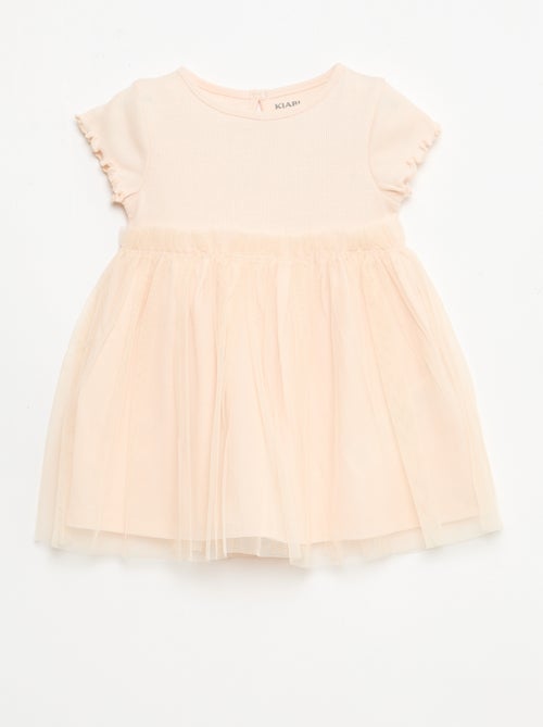 Vestido de punto acanalado y tul - Kiabi