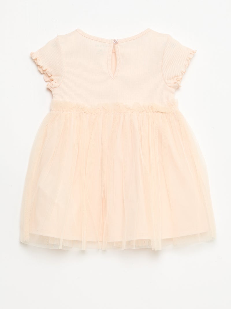 Vestido de punto acanalado y tul Rosa - Kiabi