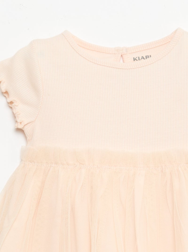 Vestido de punto acanalado y tul Rosa - Kiabi