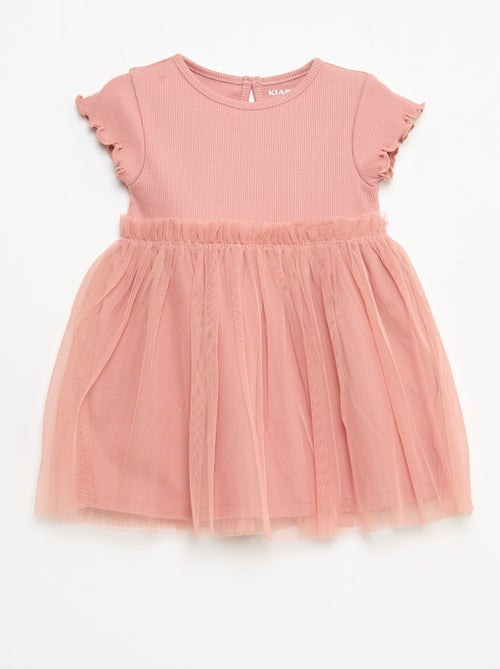 Vestido de punto acanalado y tul - Kiabi