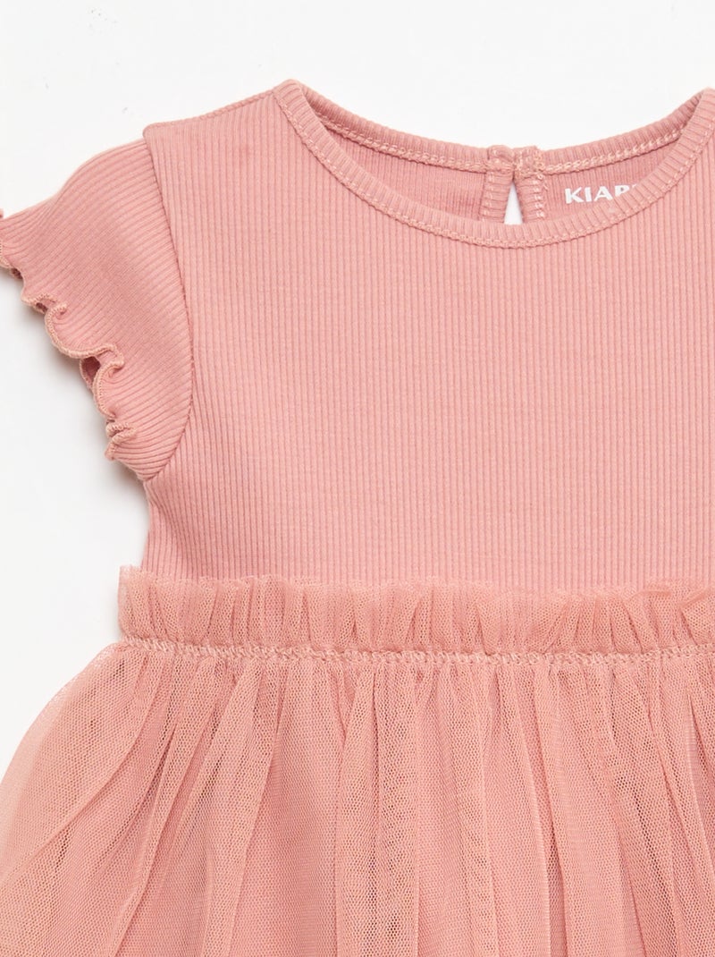 Vestido de punto acanalado y tul Rosa - Kiabi