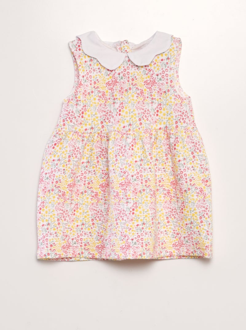 Vestido de punto arrugado con cuello babero BLANCO - Kiabi