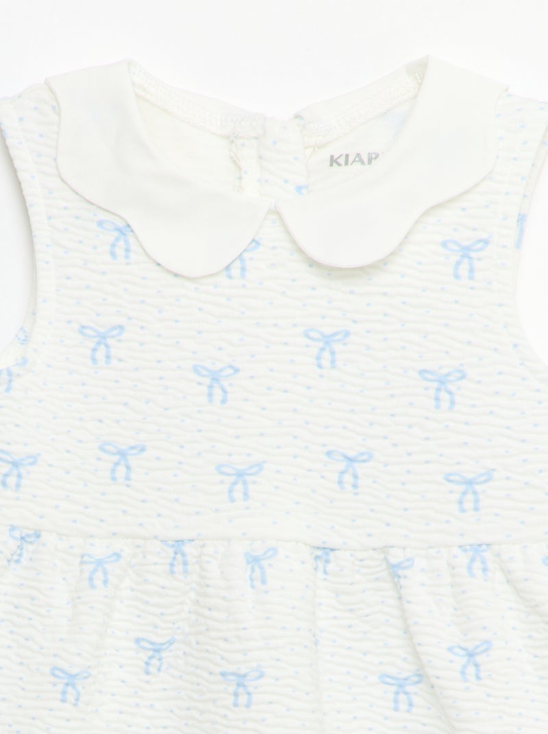 Vestido de punto arrugado con cuello de popelín Blanco - Kiabi