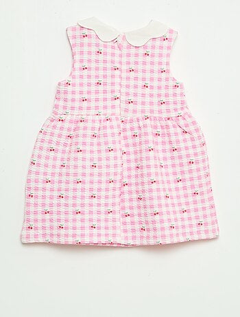 Vestido de punto arrugado con cuello de popelina