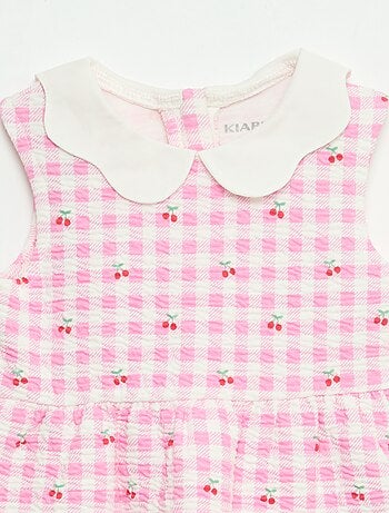 Vestido de punto arrugado con cuello de popelina