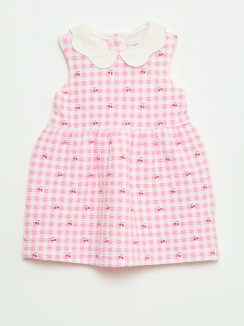 Vestido de punto arrugado con cuello de popelín - Kiabi
