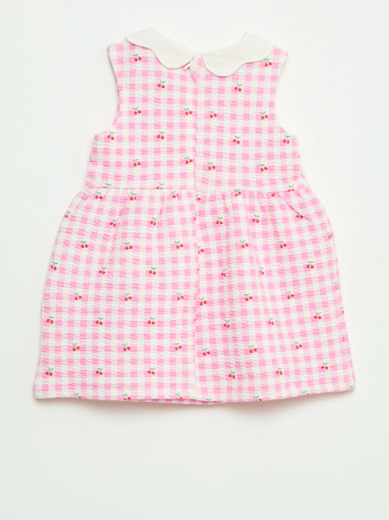 Vestido de punto arrugado con cuello de popelín Rosa - Kiabi