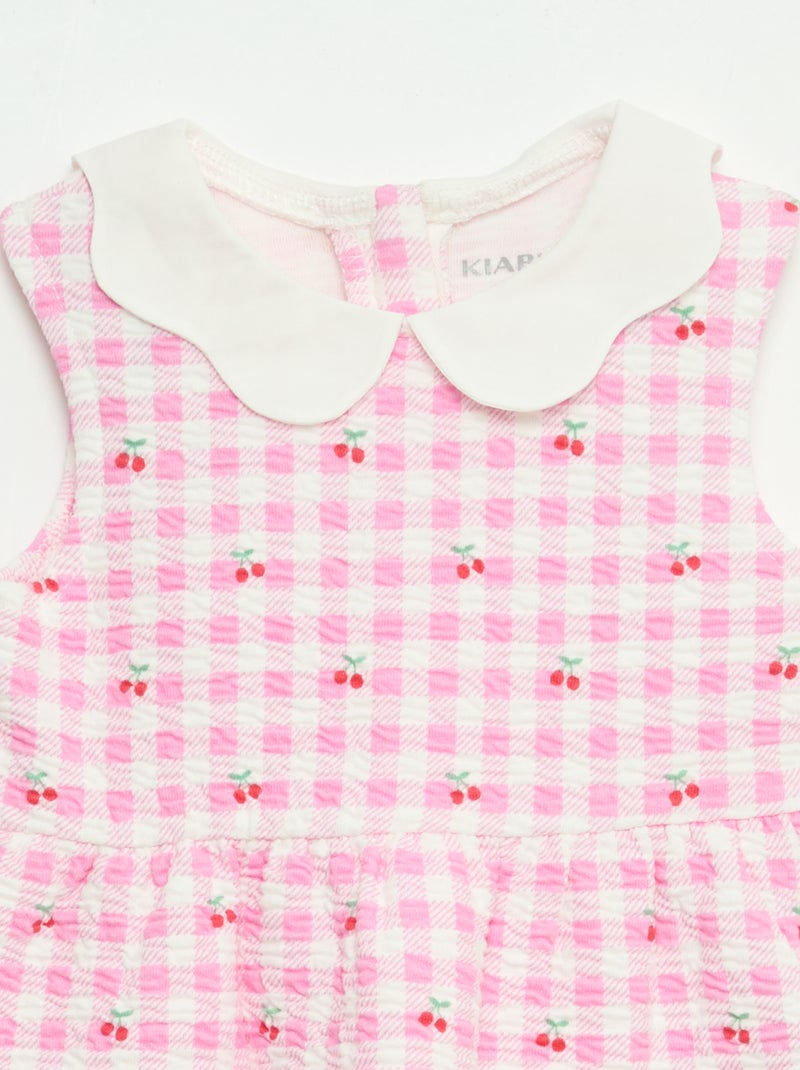 Vestido de punto arrugado con cuello de popelín Rosa - Kiabi