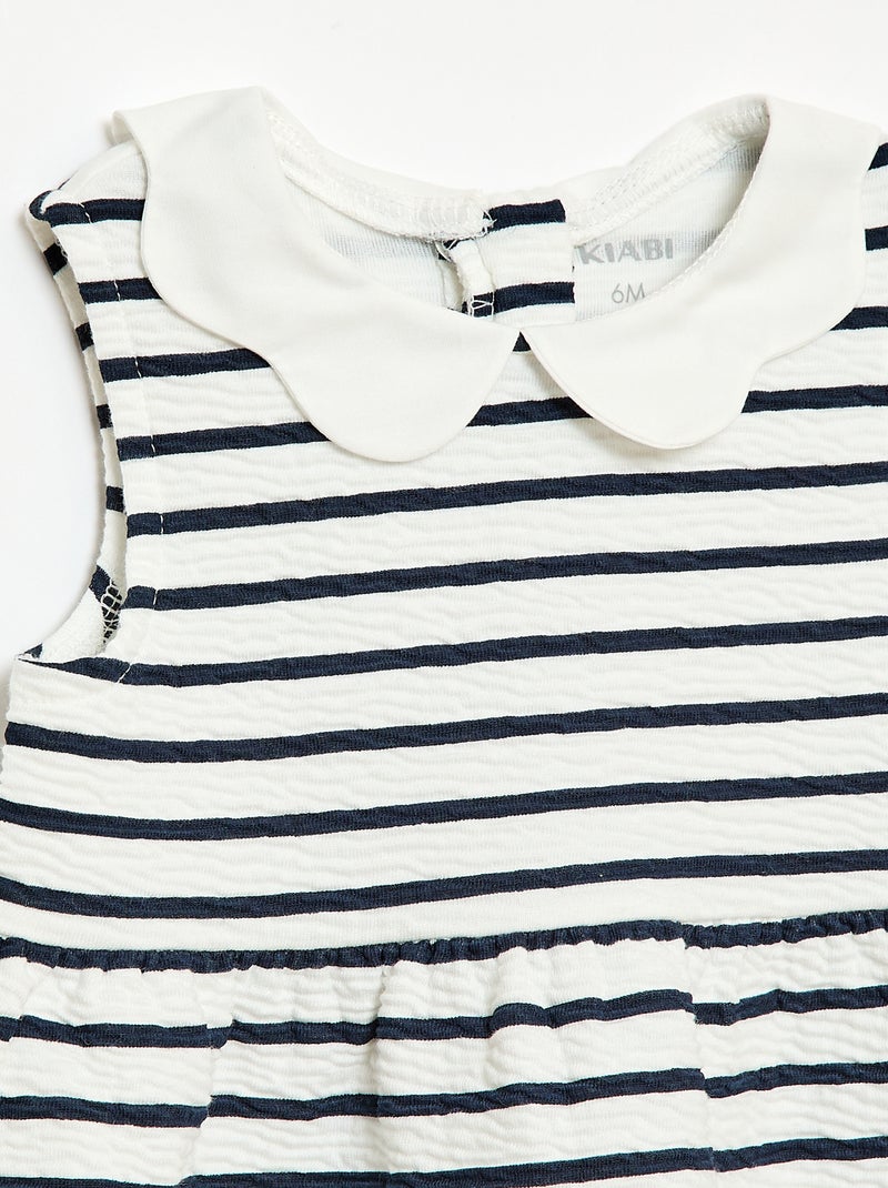 Vestido de punto arrugado con cuello de popelina Blanco - Kiabi