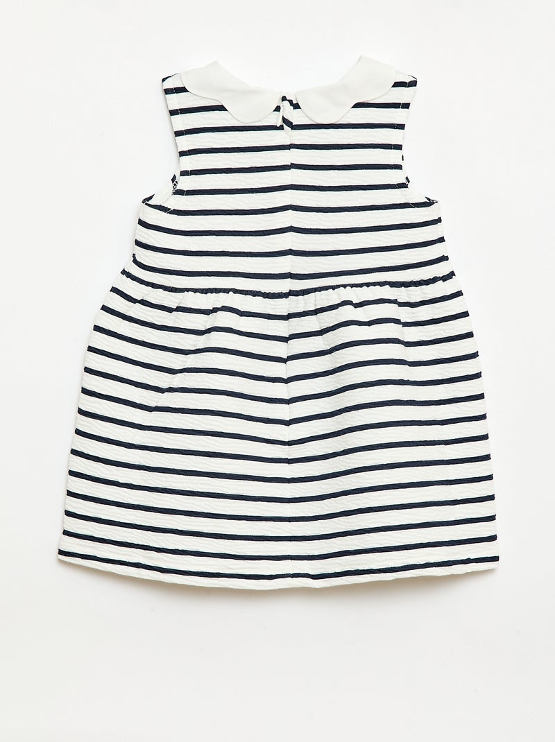 Vestido de punto arrugado con cuello de popelina Blanco - Kiabi