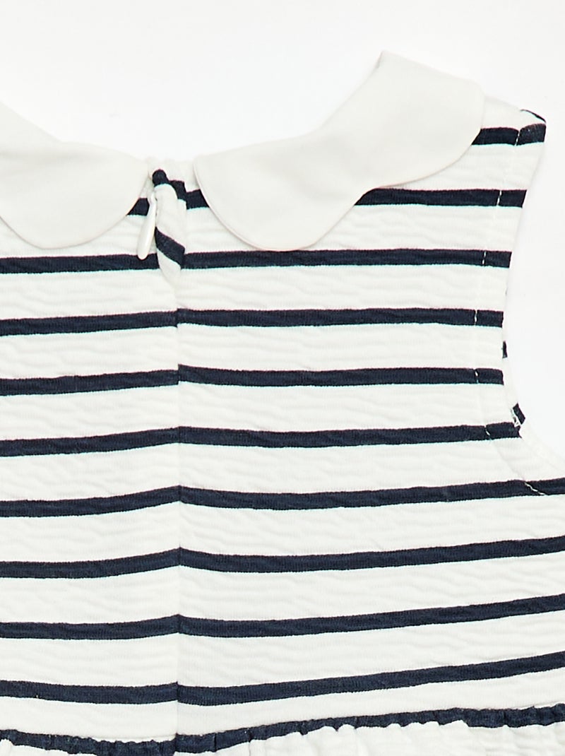 Vestido de punto arrugado con cuello de popelina Blanco - Kiabi