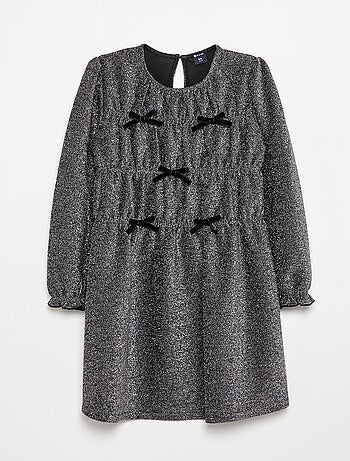 Vestido de punto brillante con lazos de fantasía