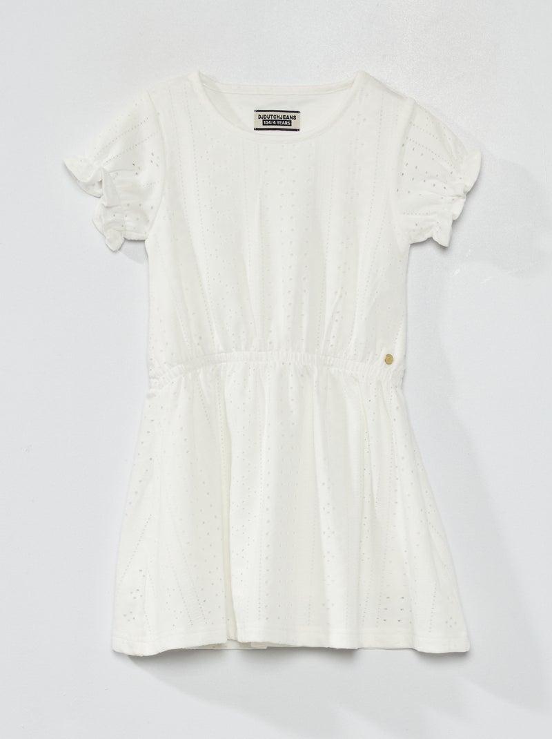 Vestido de punto calado blanco - Kiabi