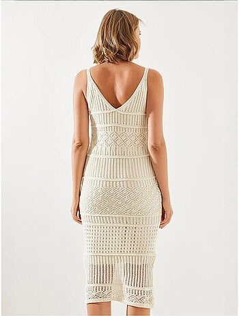 Vestido de punto calado con tirantes finos y forro lucci