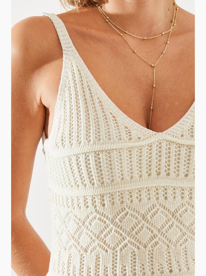 Vestido de punto calado con tirantes finos y forro lucci Beige arcilla - Kiabi