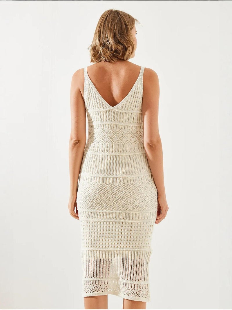 Vestido de punto calado con tirantes finos y forro lucci Beige arcilla - Kiabi
