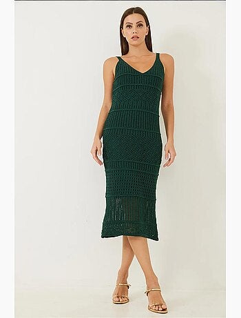 Vestido de punto calado con tirantes finos y forro lucci