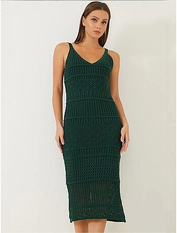 Vestido de punto calado con tirantes finos y forro lucci