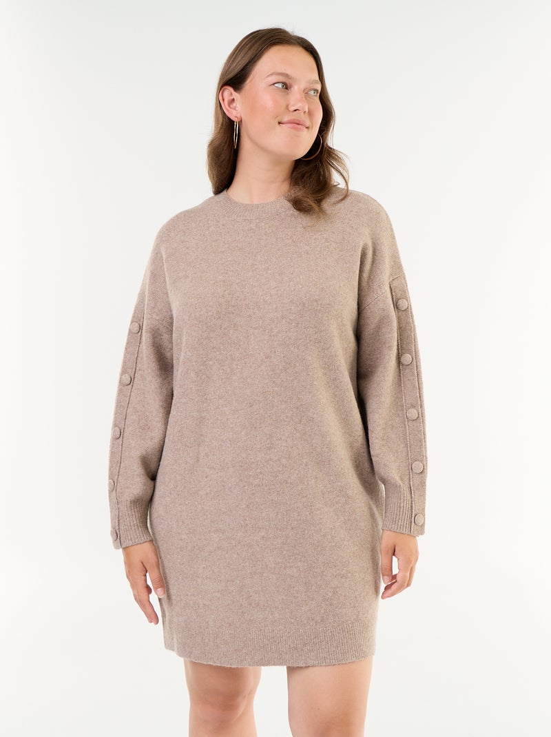 Vestido de punto con botones de fantasía en las mangas Beige - Kiabi