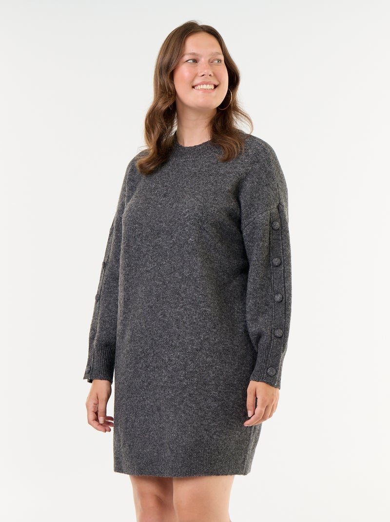 Vestido de punto con botones de fantasía en las mangas Gris - Kiabi