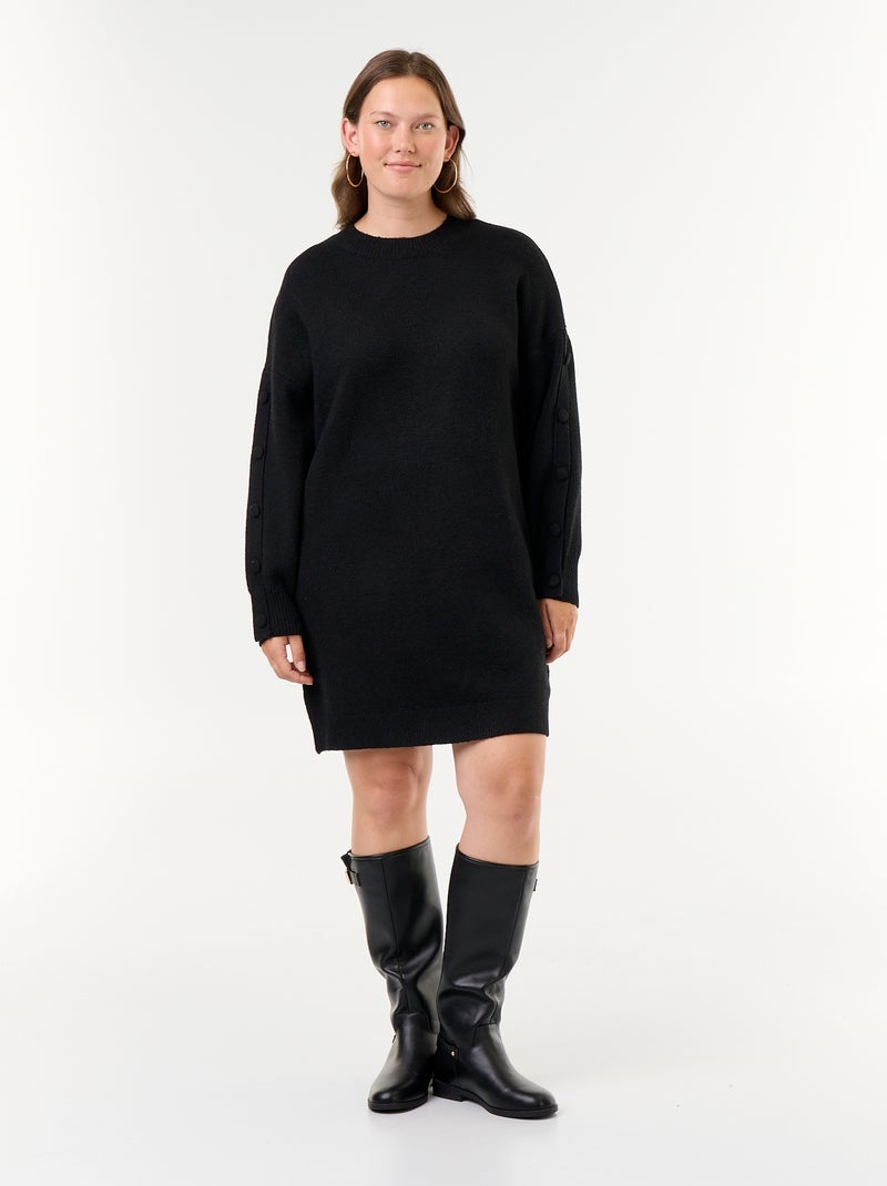 Vestido de punto con botones de fantasía en las mangas Negro - Kiabi