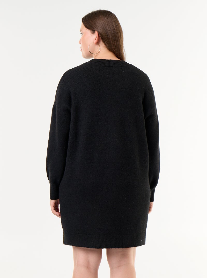 Vestido de punto con botones de fantasía en las mangas Negro - Kiabi