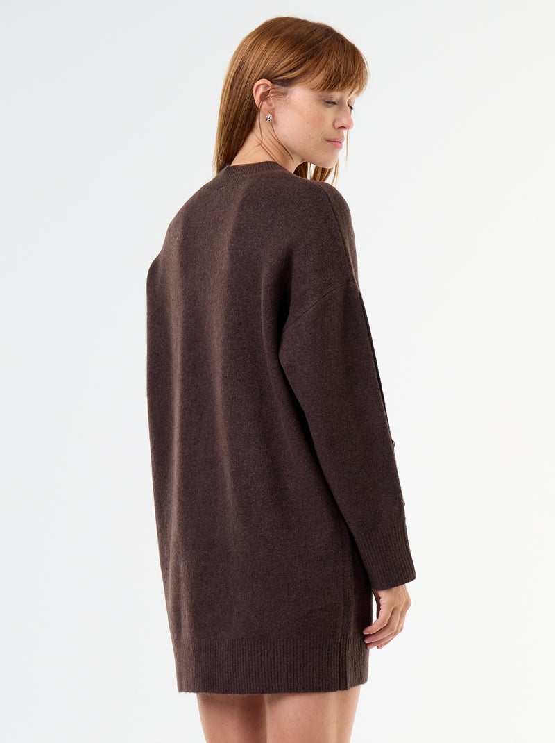 Vestido de punto con botones martillados Marron - Kiabi