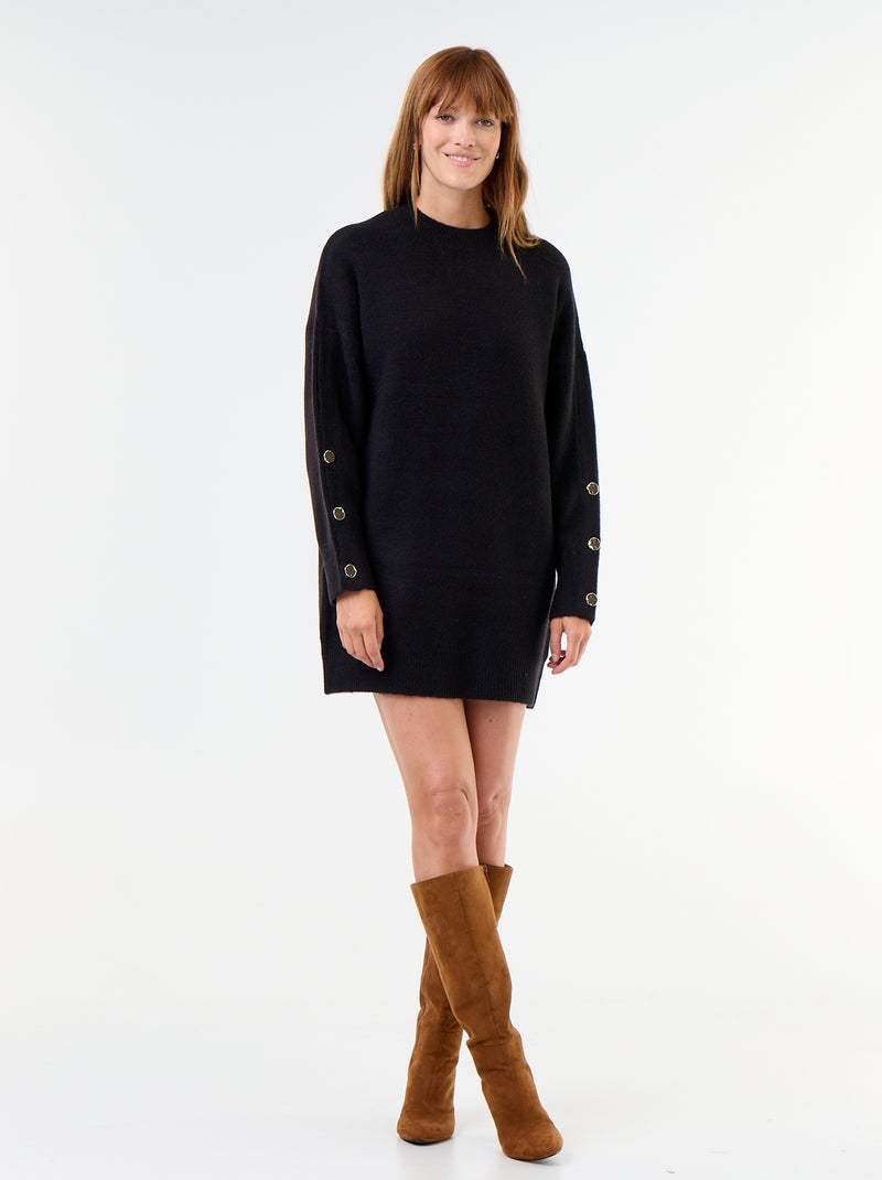 Vestido de punto con botones martillados Negro - Kiabi