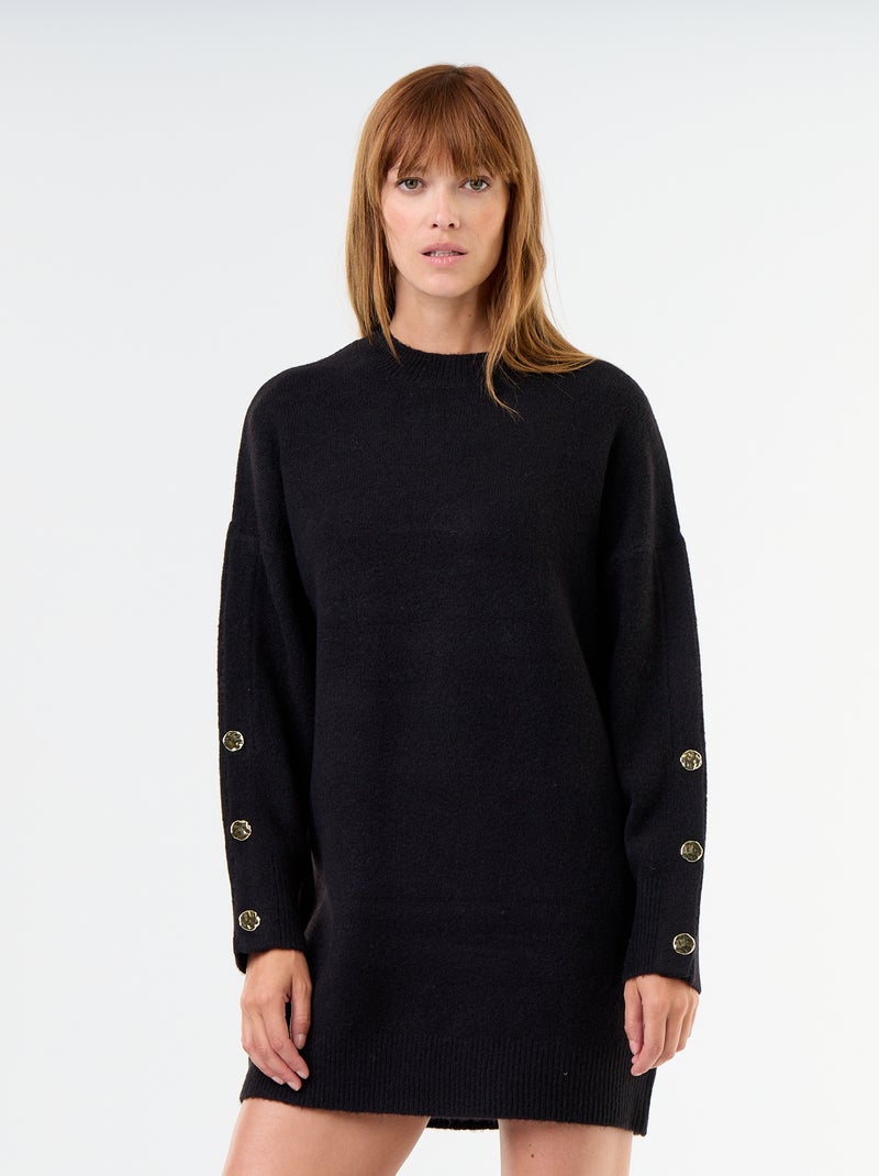 Vestido de punto con botones martillados Negro - Kiabi
