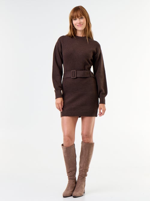 Vestido de punto con cinturón - Kiabi